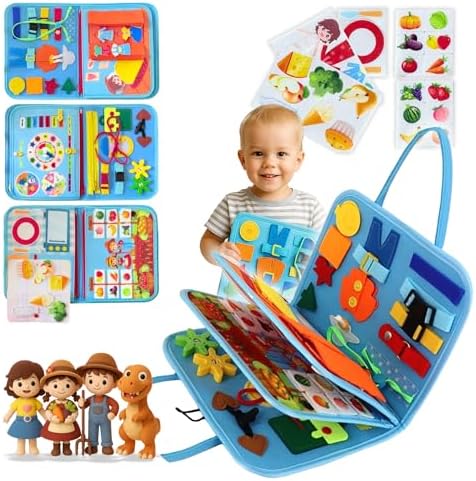 Busy Board Montessori Dino 20 in 1 Baby Sensory Book 1 Year - Scr...