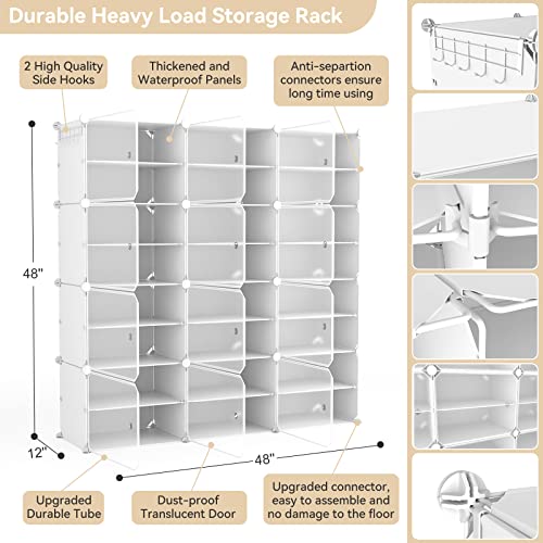 Image of Portable Shoe Rack Organizer with Door, 48 Pairs Shoe Storage Cabinet Easy Assembly, Plastic Adjustable Shoes Organizer Stackable Detachable Free Standing Shoes Rack White