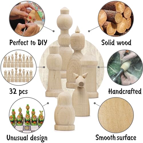 Fichas de ajedrez en madera sin pintar con tablero de vinilo - Set DIY para pintar tú mismo - Manualidades y regalos para jugadores de ajedrez miniatura 5