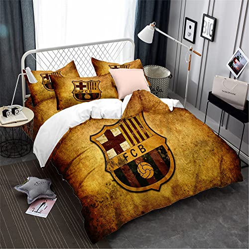 CHAOSE-FRB Ensemble De Courtepointe en Microfibre De L'équipe De Football FC Barcelona avec Housse De Couette Et Taies d'oreiller à Fermeture éclair (50x75cm) (modèle 01,140x200cm(1.2MBed)) Cover