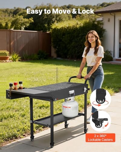 VEVOR Outdoor Grill Cart, 31.0 x 17.0 inch Tabletop Size Grilling Table, Foldable Outdoor Cooking Table with Tissue Holder, Hooks, Wheels, Side Table, BBQ Prep Tables for Picnic, Kitchen, Courtyard — view 6
