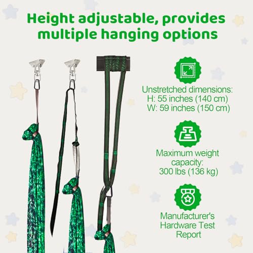 HiCamer Sensory Swing for Kids & Adults Holds 300lbs Indoor/Outdoor Therapy Cuddle Swing with 360° Swivel Hanger Kit (Crystal Green)