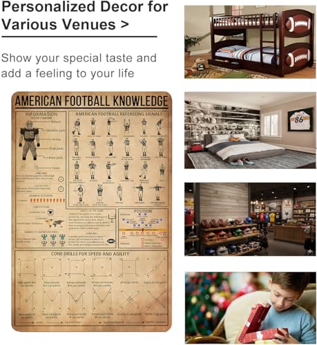 Funnysign Football Gifts American Football Knowledge Tin Sign for Boys Room Man Cave Bedroom Living Room Decor 8 x 12 Inches(3906)
