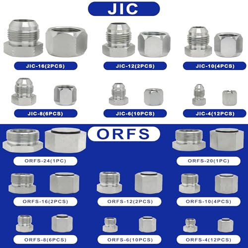 Image of 148 PCs JIC and ORFS Master Industrial Hydraulic Cap and Plug, Hose Tube and Pipe Fitting Kit Cap and Plug Kit, Precision Threading in ORFS Sizes 4 6 8 10 12 16 20 24 and 37 Dash Sizes 4 6 8 10 12 16