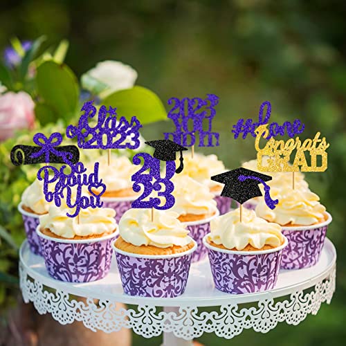 40Pcs Graduation Cupcake Toppers 2023 Purple, Glitter Class Of 2023 Cupcake Toppers, Graduation Cupcake Picks, Graduation Party Decorations 2023 #TOP3