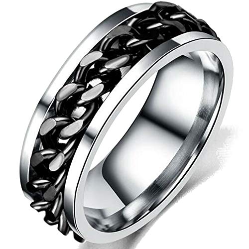 Image of Jude Jewelers 8mm Stainless Steel Chain Inlay Rotating Spin Wedding Band Biker Ring