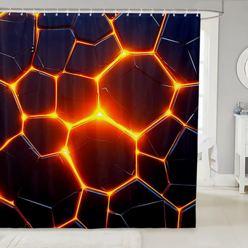 Boys Honeycomb Shower Curtain Black and Gold Honeycomb Bath Curtain,Girls Kids Beehive Geometrical Bathroom Decor Geometric Hexagon Waterproof Shower Curtain Neon Lights Curtain,72" W x 78"