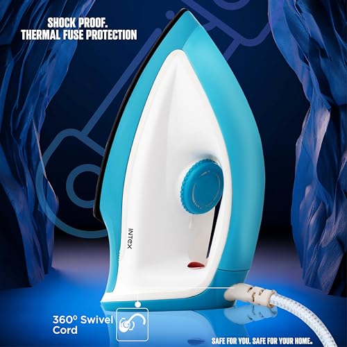 Image of Intex Glidex Ease Dry Iron 1000W | Non-Stick Soleplate | Adjustable Temperature Control | Shock Proof Lightweight Dry Iron | Thermal Protection | Fast & Smooth Ironing for Home Use | 2 Year Warranty