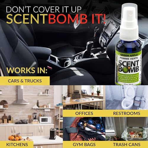 Image of Scent Bomb Air Freshener Spray, Long-Lasting Odor Eliminator - Effective Deodorizer for Home & Car, Fresh Room Spray for Kitchen, Bathroom & Smell Neutralizer - 1 oz Pack of 4, Green Apple Scent