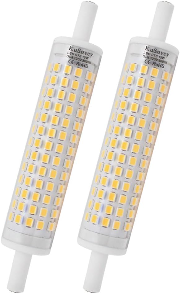 118mm R7s LED Bulb Dimmable, 15W Double Ended J Type J118 Flood Light, 150W Halogen T3 Equivalent, 1500 Lumen 6000K Daylight for Work Light, Landscape Light, 2 Pack