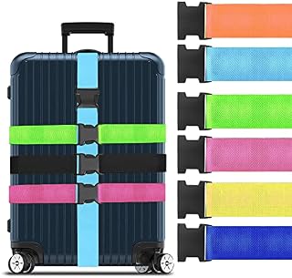6 Pack Luggage Straps for Suitcase Straps,Personalised Luggage Straps for Suitcases with 3 Tags,Adjustable Travel Packing Secure Belt Accessory Set for Travel Bag