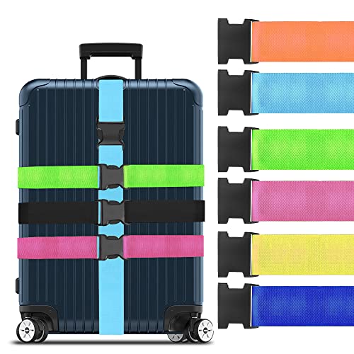 6 Pack Luggage Straps for Suitcase Straps,Personalised Luggage Straps for Suitcases with 3 Tags,Adjustable Travel Packing Secure Belt Accessory Set for Travel Bag