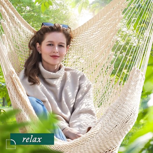 Image of Bathonly Large Hammock Chair with Spreader Bar, Caribbean Hammock Swing Chair, XL Hammock Chair Outdoor Indoor, 330 LBS Weight Capacity, Beige