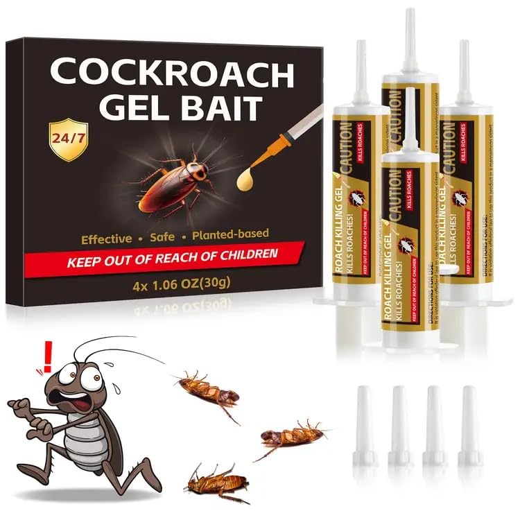 4 Tubes Cockroach Gel Bait, Powerful Roach Repellent Bait Trap Infestation Solution Indoor for Home...