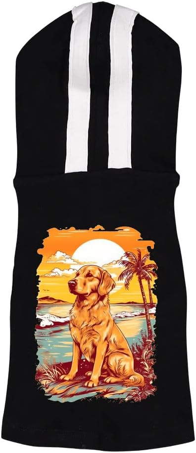 Sunset Print Dog Shirt with Hoodie - Beach Dog Hoodie - Sun Dog Clothing - Royal White, XL