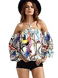 ROMWE Women's Off Shoulder Cute Loose Blouse Crop Top Multicolor One Size