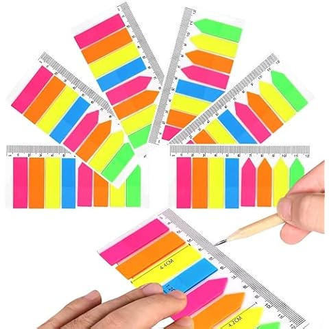 Index Tabs, 6 Packs Colorful Sticky Notes Flags Bright Neon Index Flags 960 Pcs Translucent Sticker Tabs with 12 cm Ruler, Small Sticky Page Markers for Page Bookmarks Reading Label School - 2 Shape Cover