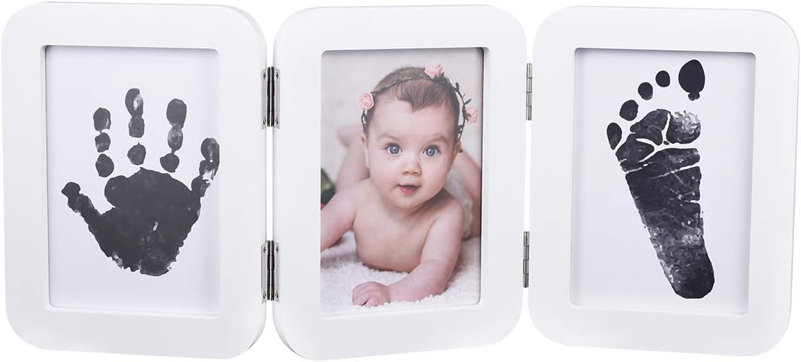 PartyKindom Baby Handprint Kit & Footprint Photo Frame with ASTM Certified Ink Pad and 6 Imprint Cards For Newborn, Baby Shower Registry
