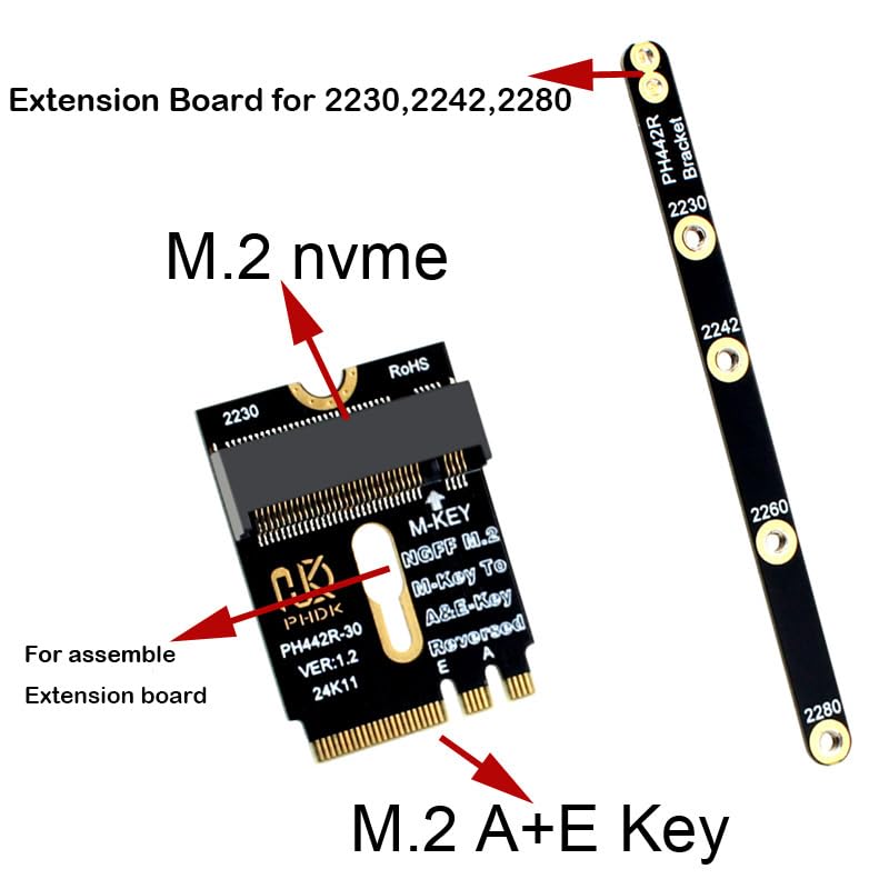 Sintech M.2 NVMe SSD a M2 A/E Key Adaptador Compacto de Formato 2230 y 2242 3