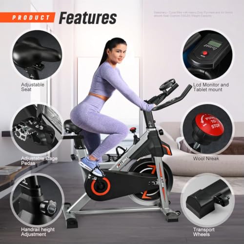 Image of Exercise Bike, Indoor Bike /Brake Pad Stationary Bike, for Family, Indoor Bike with Silent Belt Drive, Heavy Duty Flywheel, Comfortable Saddle And Upgraded LCD Display