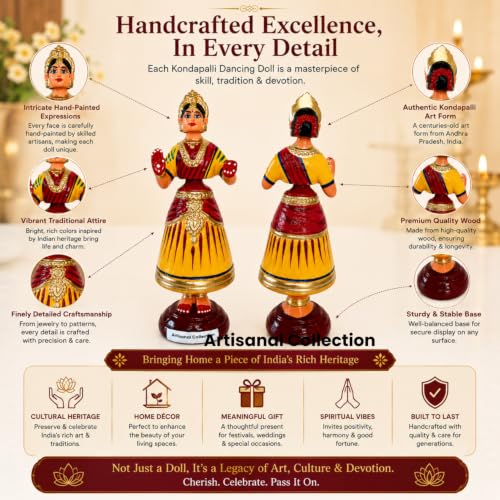 Image of 12 Inch Kondapalli Toys for Home Decor - Kondapalli Bommalu - Thanjavur Dolls - Paper Mache Dancing Doll