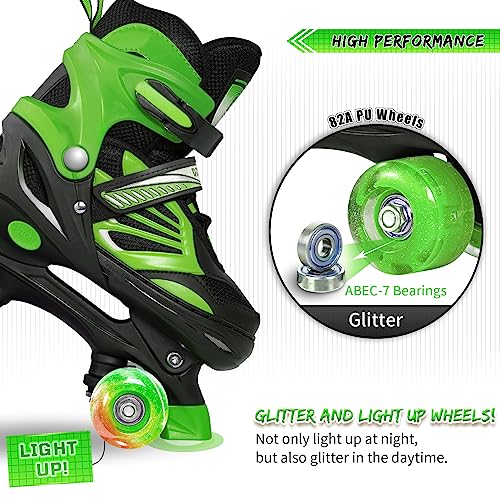 Image of Dikashi Roller Skates for Boys Ages 6-12 with Light Up Wheels, 4 Size Covering Ages 3-5 & 6-12 | Adjustable Blue Boys Quad Skates Indoor Outdoor Rollerskates for Kids Boy Beginners