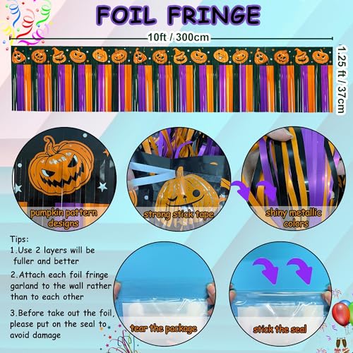 Image of 4 Pack 39Ft Halloween Parade Floats for Trailer Car, Pumpkin Foil Fringe Garland Tinsel Streamers Banner Table Skirts for Graduation Homecoming Birthday Halloween Party (Pumpkin)