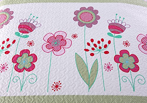 MarCielo 3 Piece Kids Bedspread Quilts Set Throw Blanket for Teens Girls Bed Printed Bedding Coverlet, Full Size, Purple Floral Striped (Full) - Thumbnail 4