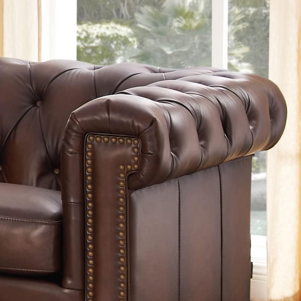 Hydeline Stanwood Top Grain Leather Loveseat, Caramel Brown