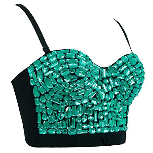 Image of Charmian Women's Colorful Rhinestone Push Up Bra Clubwear Bustier Crop Top | Underwire Padded Bra, Detachable Shoulder Straps, Plastic Boned