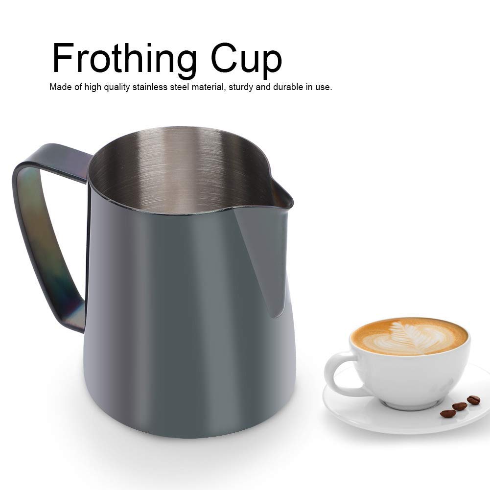 350ml Milk Jug, Stainless Steel Milk Frothing Pitcher Milk Cup for Making Latte Art(Black)