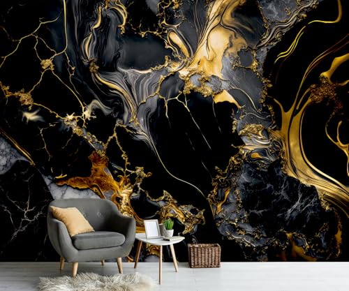 PYFFYP- Abstract Black and Gold Marble Wallpaper murals for Bathroom(Not
