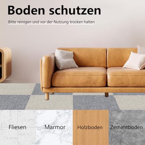 Teppichfliesen Selbstklebend 30x30cm - 12 Stück Set (1.08m²) - Hochwertige teppichfliesen mit Trittschalldämmung, Sägezahnmuster Teppichboden für Büro/Wohnung/Keller, cremefarben