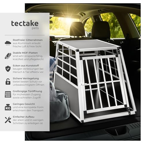 tectake® Hundebox Auto oder Hundebox für Zuhause, Aluminium Hundetransportbox, leicht und stabil, Auto Kofferraum Transportbox für Hunde - 65 x 90 x 69,5cm (Single Groß)