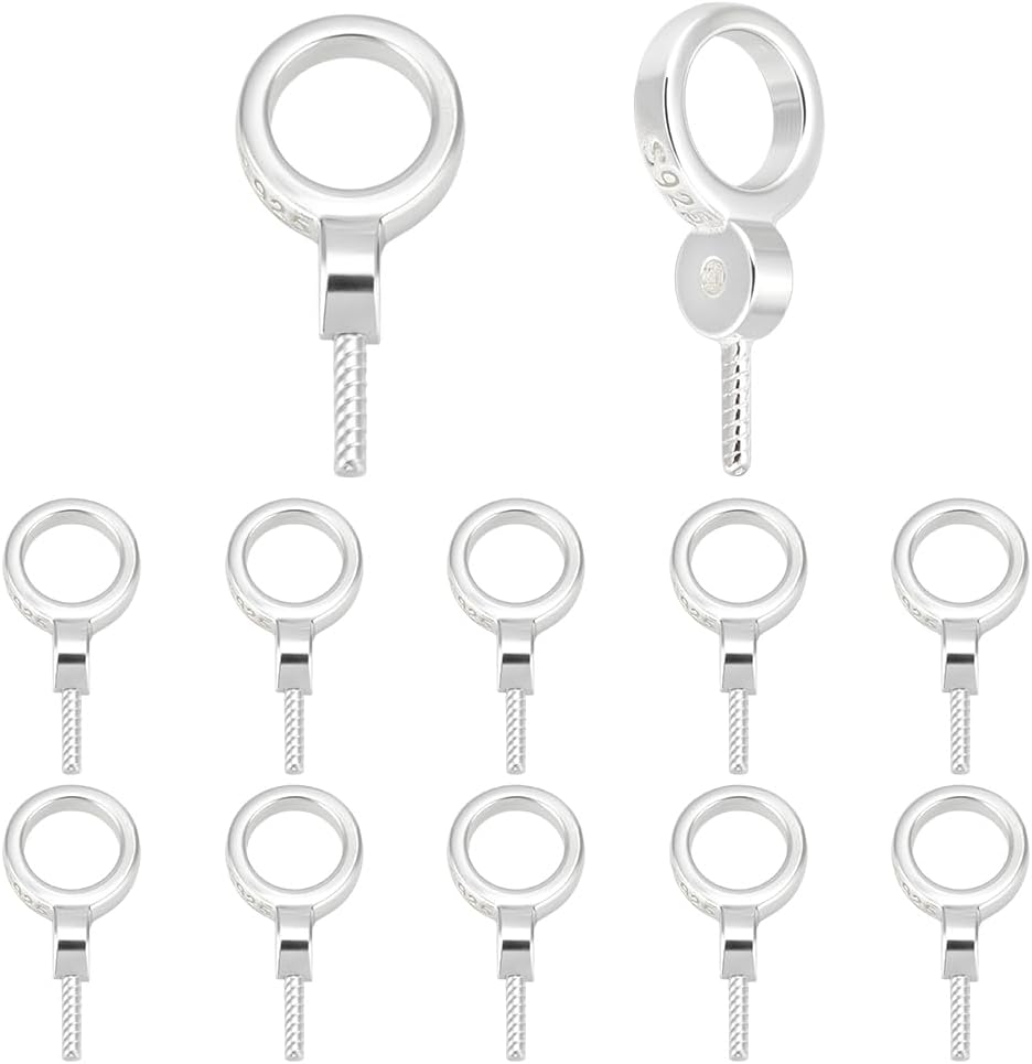 12Pcs Screw Eye Pin Peg Bail 925 Sterling Silver Cup Peg Bails Pin Pearl Pendant Connector Dangle Cap Bails Clasp 12x6x3mm for Half Drilled Beads Earring Necklace Jewelry Making