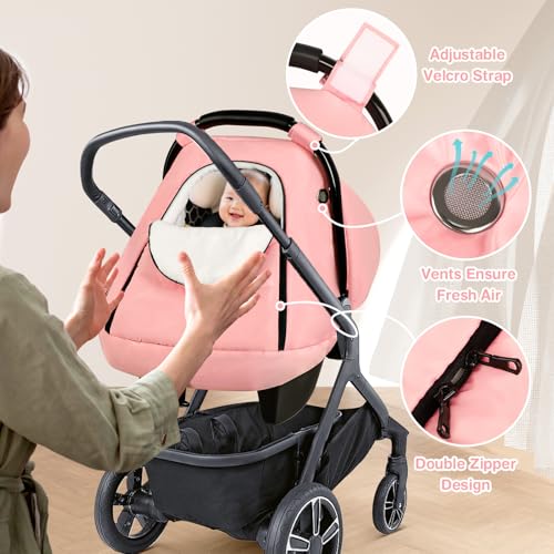 Image of SWESEN Winter Car Seat Covers for Babies, Cozy & Warm Cover, Infant Car Seat Canopy Water Resistant, Universal Cold Weather Shield, Pink