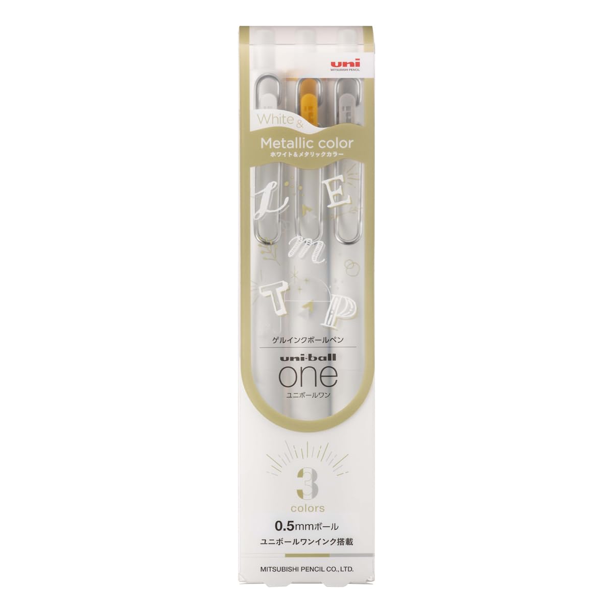 Mitsubishi Pencil Gel Ballpoint Pen Uni-ball One 0.5 White, Gold, Silver 3-pack UMNSC05WGS3C : Office Products