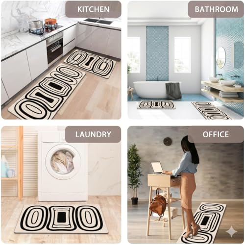 Image of Kitchen Anti Slip Mat for Floor, Waterproof Washable Kitchen Mats, Non Slip Kitchen Floor Mats for Home, Soft Mats for Kitchen, Kitchen Mats for Floor Anti Slip (Fancy Cream Geometric)