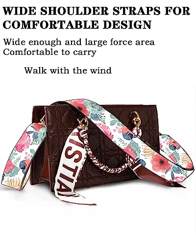 Image of Purse Straps Rose Gold Buckles Wide Shoulder Strap,Fashion Adjustable Replacement Belt for Crossbody Canvas Bag Handbag(Pink Green Flower)