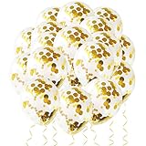 Gold Confetti Balloons 24 Pieces, 12 Inch Clear Latex Balloon with Confetti Inside for Graduation Decorations Engagement Bridal Shower Party Baby Shower Birthday Party Decoration Supplies