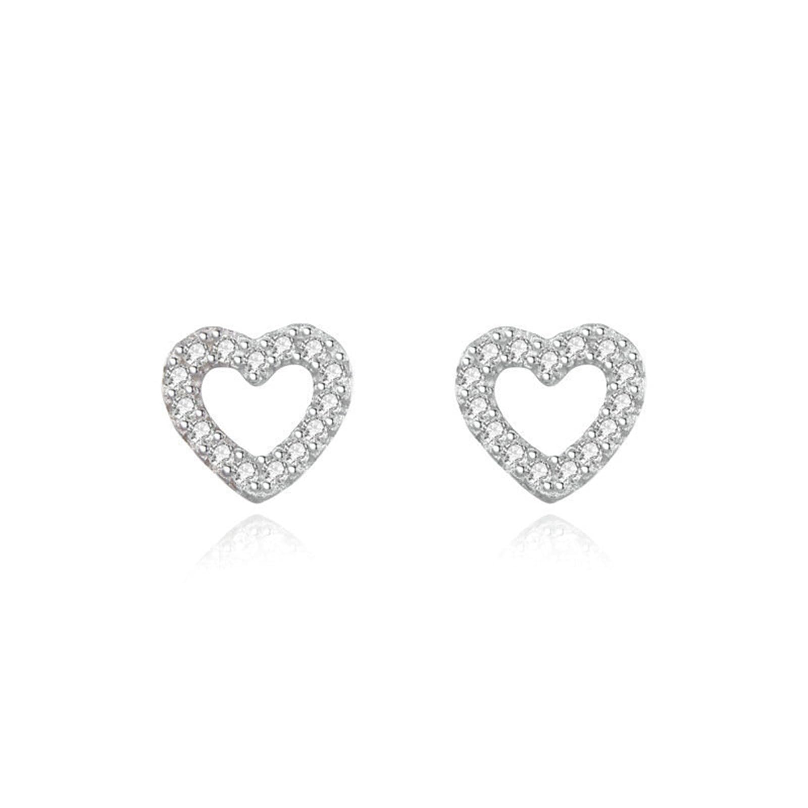 Orecchini da donna in oro 9/14/18 carati, a forma di cuore, con pavé di diamanti