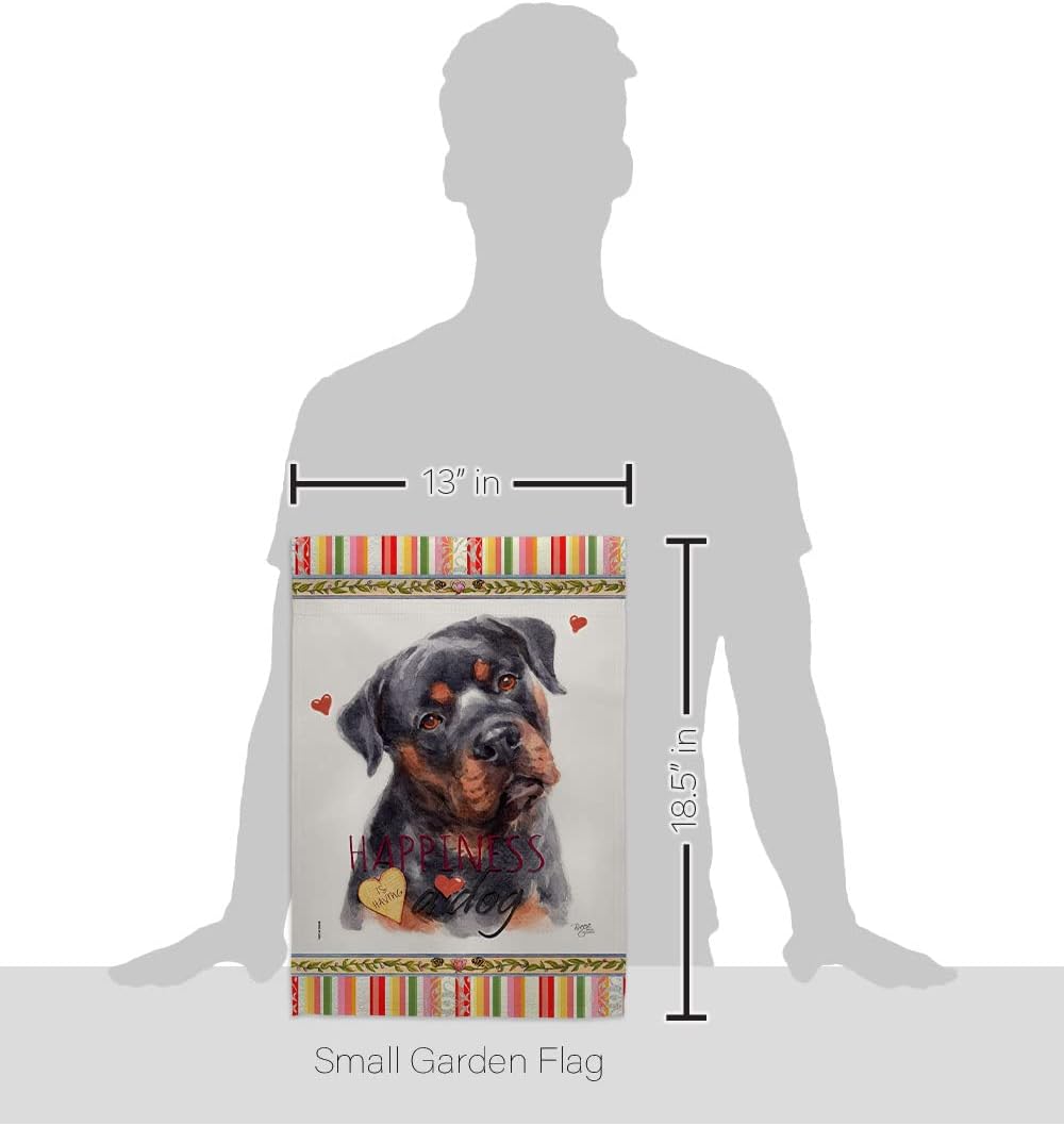 Breeze Decor Mahogany Rottweiler Happiness Garden Flag-Set with Stand Dog Puppy Spoiled Paw Canine Fur Pet Nature Farm Animal Creature House Banner Small Yard Gift Double-Sided, Made in USA