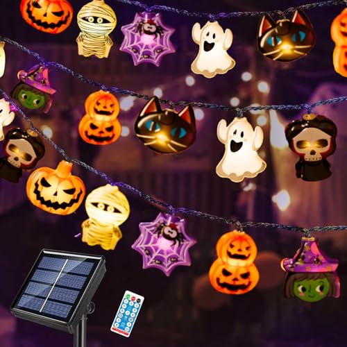 ハロウィン ソーラー ライト 飾り 【30球全長6.5M ソーラー充電式 8点灯モード リモコン制御】 ハロウィンソーラーイルミネーション LED ソーラーストリングライト タイマー機能 防水 装飾 Halloween 飾り付け カボチャ お化け コウモリ 吊り下げ ストリングライト キャンプ用 屋外/室内対応 装飾ライト (スタイル1)のサムネイル