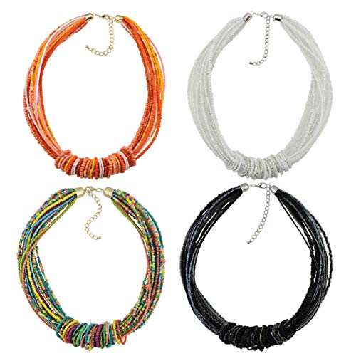 BOCAR 4pcs Chunky Statement Colorful Seed Beads Women Choker Collar Necklace (NK-10314-1 set)