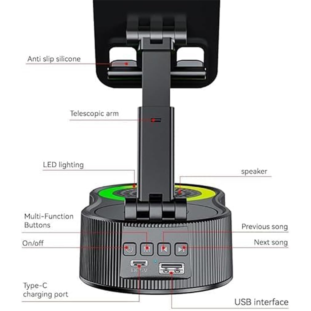 Sonicdrop Dock, Bluetooth Speaker Stand, Foldable Angle Phone Charger Stand, Mini Portable Ambient Light Stereo with 360 Degree Rotation & RGB Colors Light, For All Smart Phone (Black)