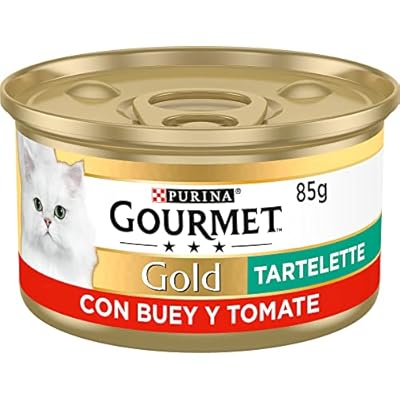 GOURMET Gold Tartelette  Comida Húmeda para Gato Adulto  Paté de Carne de Vacuno con Buey y Tomate  Pack de 24 Latas de 85 g
