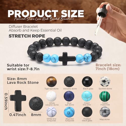 24 Pcs Cross Beads Bracelet for Men Women 8mm Couple Cross Bracelets Black Christian Healing Lava Stone Stretch Turquoise Tiger Eye Stone Natural2