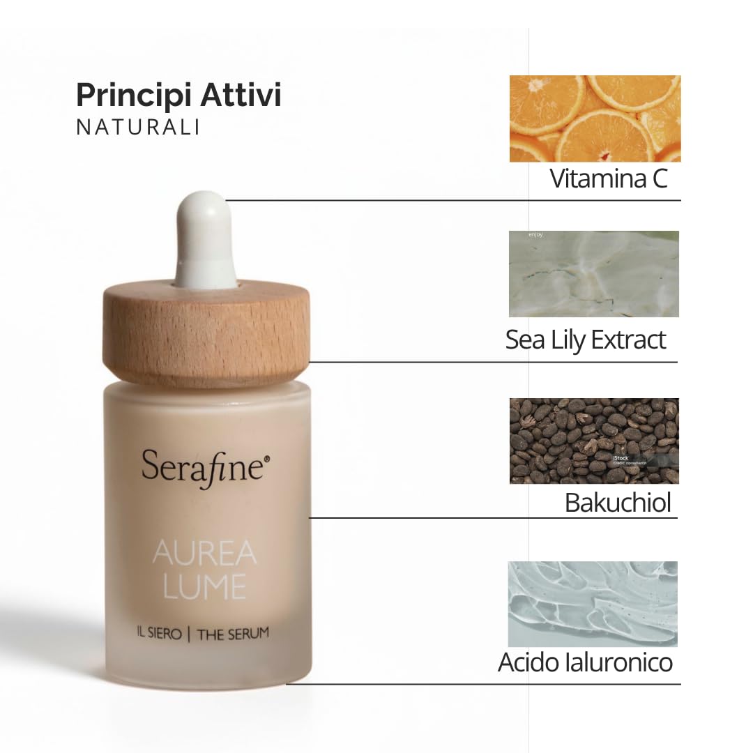 Serafine Rozjaśniające serum do twarzy z witaminą C, kwasem hialuronowym, prebiotykami i postbiotykami, do wszystkich rodzajów skóry, 30 ml