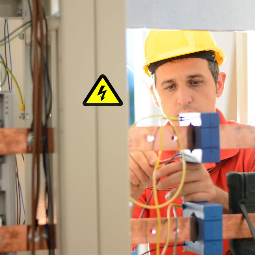 Autocollant D'avertissement Haute Tension Jaune Triangle 20 Feuilles | Adhésif, Signal de Caution pour Boîtier et Matériel, Lot de 20 Feuilles pour Chantier et Usine