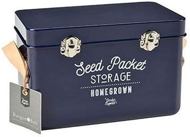 Burgon & Ball Leather Handled Seed Packets Storage Tin, Atlantic Blue